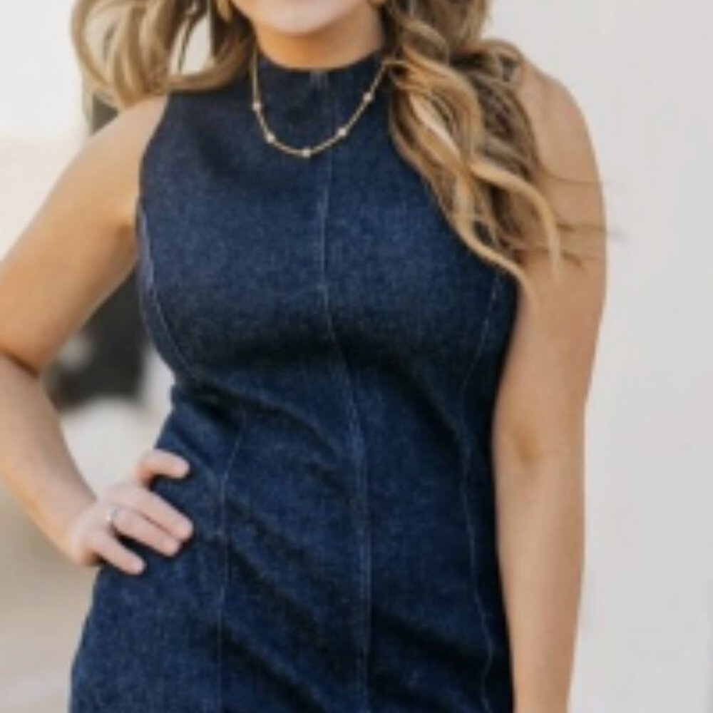 SPANX Dark Blue Denim Midi Dress - Picture 2 of 10